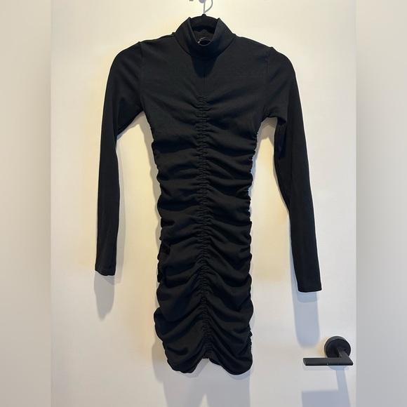 Zara Black Long Sleeve Ruched Dress - Picture 3 of 7